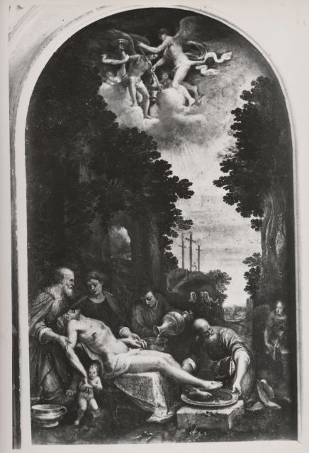 Anonimo — Scuola emiliano-veneta sec. XVI. Lavatura del corpo di Cristo deposto dalla croce — insieme